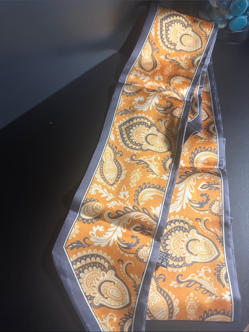 Paisley Skinny Scarf in Mustard Yellow and Gray